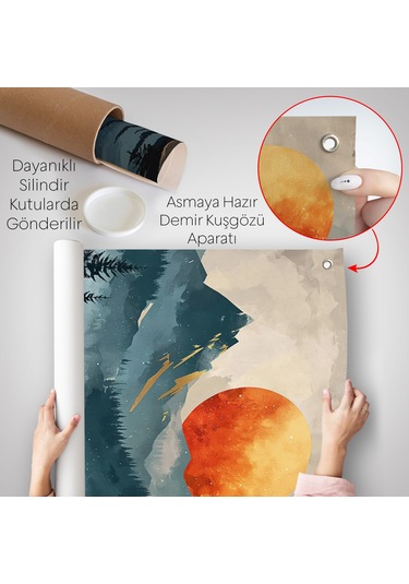 Dağların Üstündeki Güneş Manzarası Duvar Örtüsü-7645