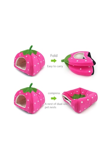 Sones Çilek Şekilli Katlanabilir Kısa Peluş Evcil Hayvan Evi Yuvası