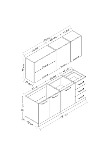 Minar 195 Cm Mutfak Dolabı Beyaz Dore 195-d2
