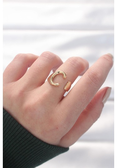 C Harfli Altın Renk Ayarlanabilir Yüzük Altın