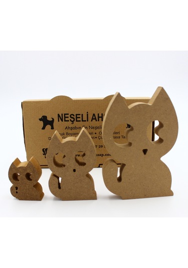 Na Neşeli Ahşap Ahşap Şirin Kedi Figürü 3 Lü Takım 15cm 10cm 6cm Ahşap Boyama Ürünü.boyama Etkinliği.okul Öncesi Model 3lüşirinkediboyasız