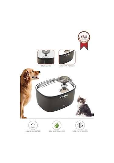Torima Tpd-01 Siyah Otomatik Filtreli Kedi Köpek Su Pınarı Su Çeşmesi Ultra Sessiz Su Şelalesi