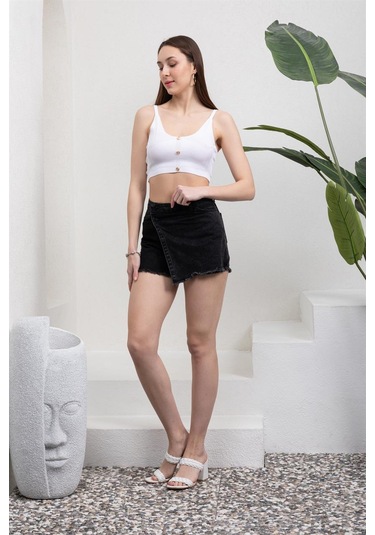 Siyah Jean Mini Şort Etek