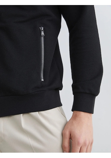 Lc Waikiki Siyah Standart Kalıp Dik Yaka Erkek Fermuarlı Sweatshirt