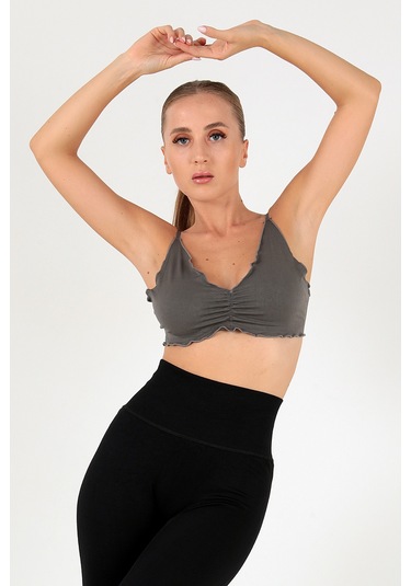 Doremi Büzgü Detay Ayarlanabilir Askılı Kadın Büstiyer Gri