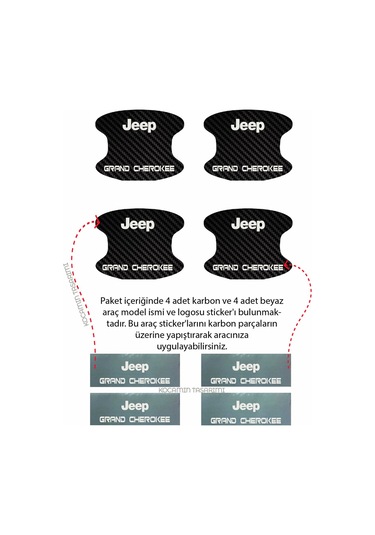 Jeep Grand Cherokee Kapı İçi Çukur Bölgeleri İçin Karbon Desenli Çizik Koruma Folyo Takımı Grand Cherokee Yazılı 4 Adet