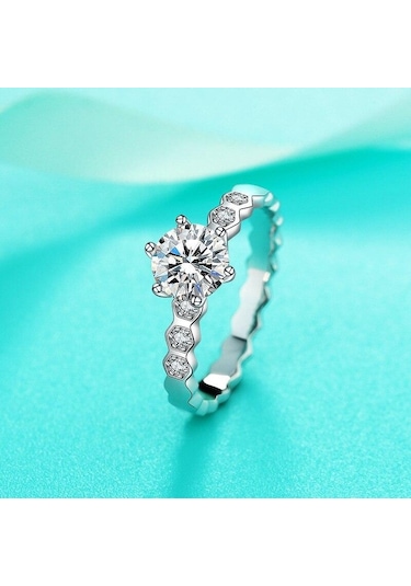 Yeşil Bagueringen Klasik Altı Pençe 1 Karat Mozanit Yüzük Kadın Düğün Takısı S925 Ayar Gümüş Kaplama Pt950 Kore Moda Hediye