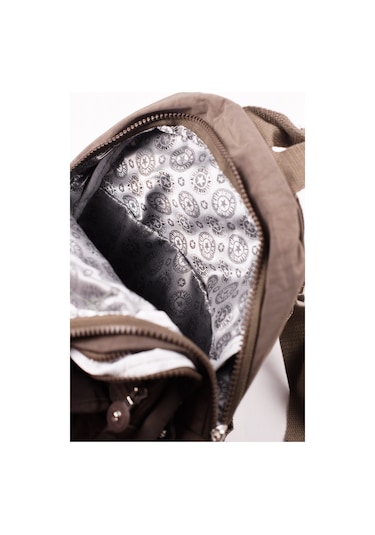 Küçük Boy Krinkıl / Klinkır Su Geçirmez Kumaş Çok Gözlü Günlük Kadın Sırt Çantası Vizon 8317 Vizon