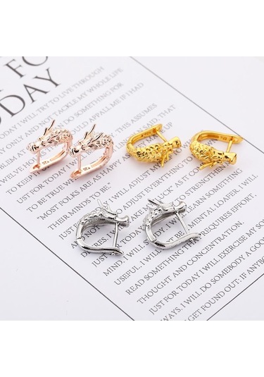 Gümüş Kişilik Ejderha Kafası Hoop Küpe Erkekler Kadınlar İçin 18 K Altın Ejderha Küpe Altın Hoop Yuvarlak Küpe