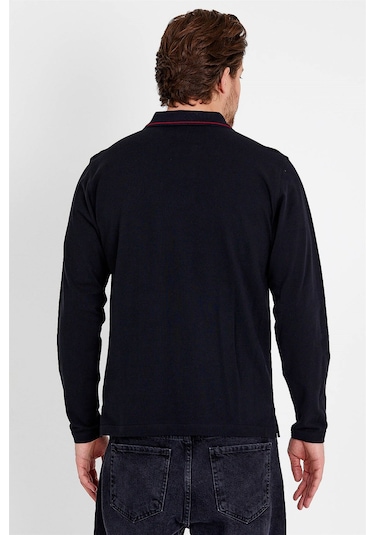 JAHR MARC Uzun Kollu Siyah Erkek Polo Yaka T-shirt - M Siyah