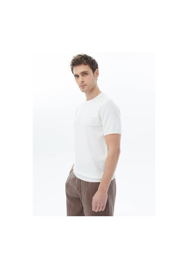 Beyaz Bisiklet Yaka Ters Örgü Triko Beyaz