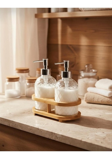 Bambu Standlı 2'li Sabunluk Seti Çok Renkli