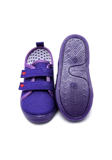 Çift Cırtlı Kalpli Çocuk Keten Spor Ayakkabı-mor-f-499 Mor