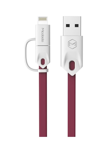 Apple Uyumlu iPhone Lightning Micro Usb Akıllı Şarj Data Kablosu Kırmızı