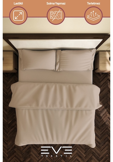 Eve Tekstil %100 Pamuk Ranforce Çarşaflı Yastık Ve Yorgan Kılıflı Çift Kişilik Nevresim Takımı 200x220 Cm Kahverengi
