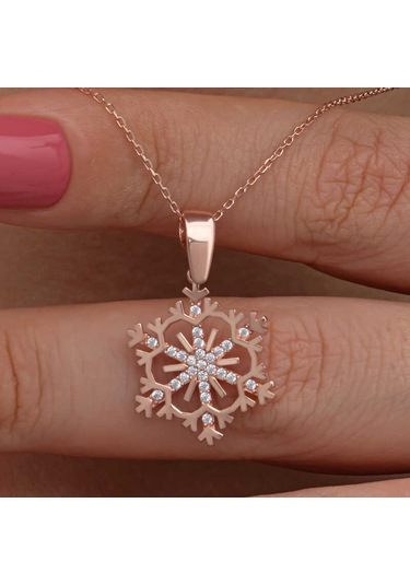 925 Ayar Gümüş Rose Kar Tanesi Kadın Kolye Gümüş