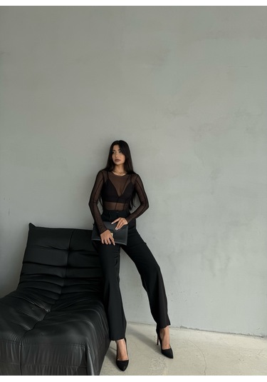 Kadın Palazzo Pantolon Oversize Kesim Siyah