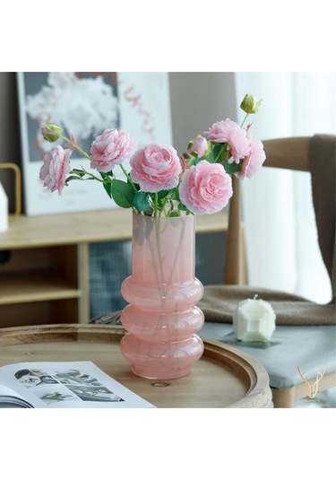 Orbına Pembe Boğumlu Cam Vazo - 26 Cm Pembe