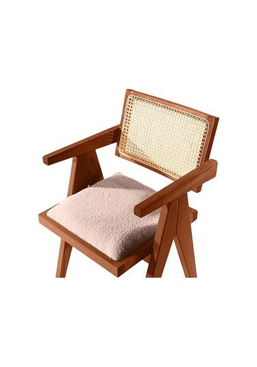 Luna Pergel Hazeranlı Model Hasırlı Natural Ahşap Sandalye Ceviz - Krem