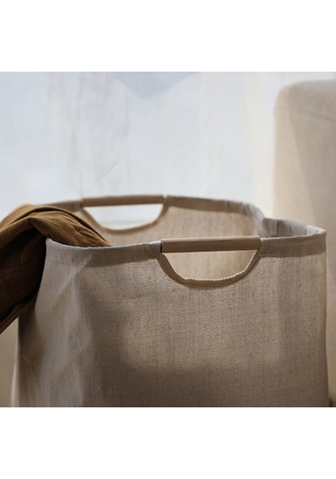 Cbtx Katlanabilir Çamaşır Sepeti Ahşap Saplı Pamuk Keten Depolama Sepeti Boyut L Diğer