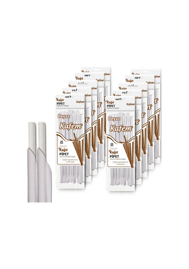 Kafem Sargılı Beyaz Kağıt Pipet 19,5cm 25li X 10 Paket