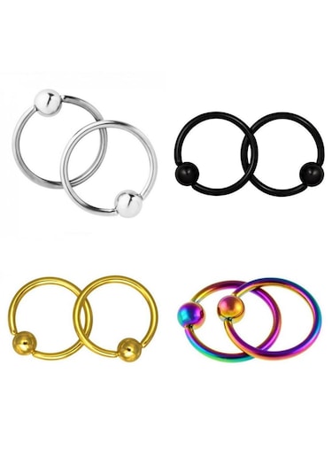 Homyl 1 Çift Paslanmaz Çelik Burun Tragus Dudak Tutucu Boncuklu Gümüş