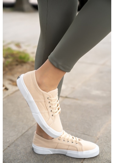 Kadın Keten Sneaker Bej