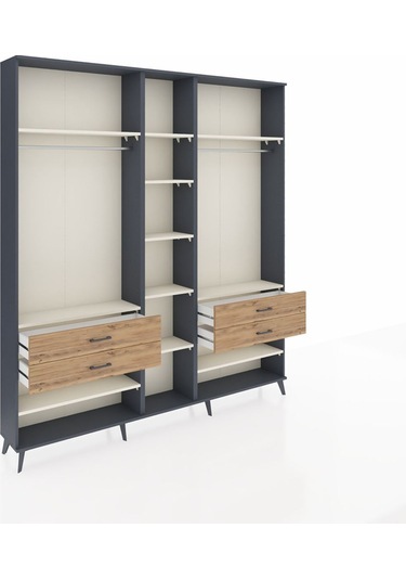 Arges Dolap 11 Raflı 4 Çekmeceli 2 Askılı 220x30x243 Antrasit-aytaşı/çam Aytası/atlas Çam