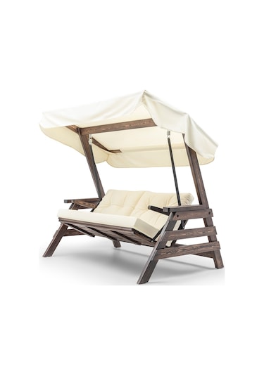 Belek Swing Ahşap Dış Mekan Bahçe Balkon & Teras Salıncağı Krem
