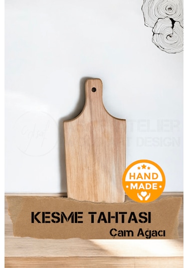 El Yapımı Çam Ağacı Ahşap Kesme Tahtası 32 X 16 Cm
