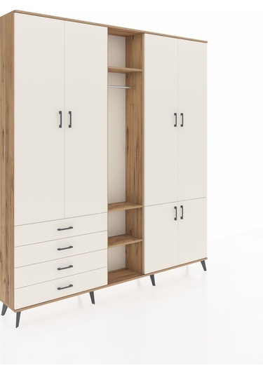 Arges Dolap 14 Raflı 4 Çekmeceli Tek Askılı 220x30x243 Çam-aytaşı/aytaşı Aytası/aytası