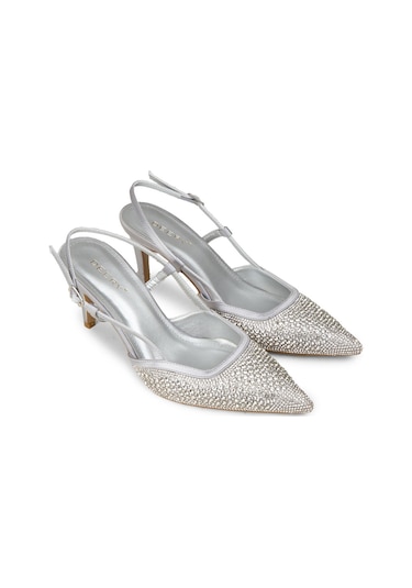 Deery Kadın Taş Detaylı Gümüş Renk Slingback Stiletto - Rd140zgmsm01 Gümüş