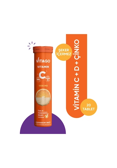 Vitago Vitamin C Vitamin D Çinko 20 Tablet