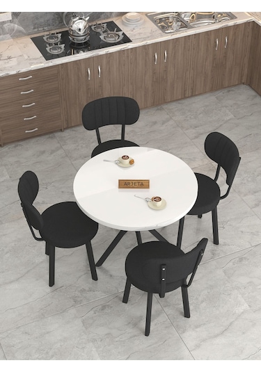 Mygusi Azra Mutfak Masa Takımı 90 Cm Masa Beyaz Masa + 4 Sandalye Siyah