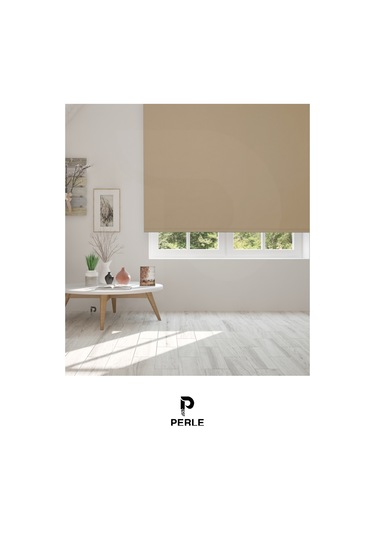 Br Perle Açık Kahverengi Düz Mekanize Stor Perde Yüksek Kalite Metropol Serisi Açık Kahverengi