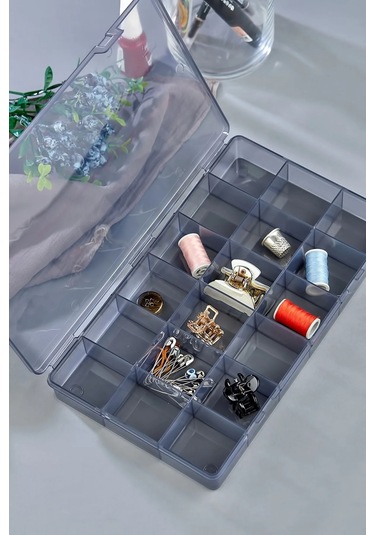 Bayev 5 Adet Füme 18 Bölmeli Avantajlı Takı Aksesuar Saklama Kutusu Gri