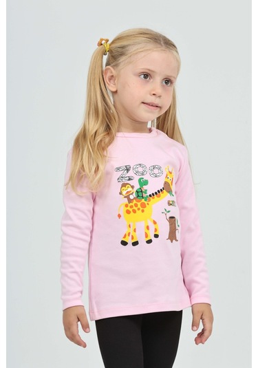 Toontoy Kız Çocuk Zürafa Baskılı Sweatshirt Pembe