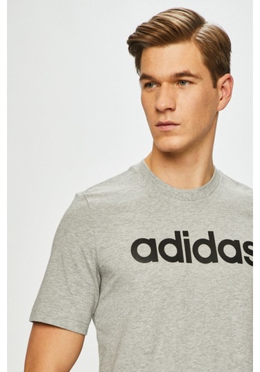 Du0409 Adidas Essential Linear Erkek Pamuklu Gri Tişört
