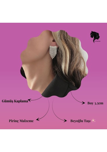 Sallantılı Minimal Beyoğlu Taşlı Gümüş Renk Küpe Gümüş