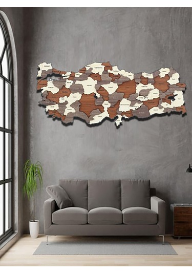 X3 Boyutlu 3d Ahşap Mdf Dekoratif Detaylı Türkiye Haritası Duvar Dekoru Tablosuz -