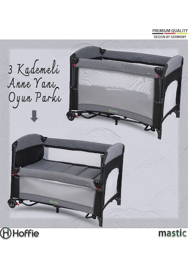 Mastic Anne Yanı Sallanır Cibinlikli Oyun Parkı Bebek Beşik 70x110 Cm Gri - Siyah