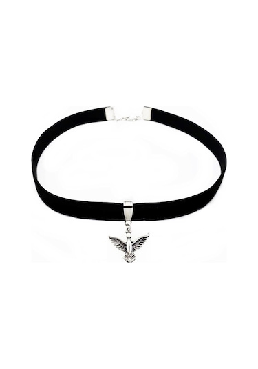 Albatros Kuşu Siyah Kadife Kadın Choker Tasma Kolye Renkli