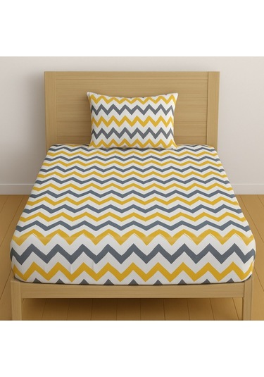 Tek Kişilik Desenli Lastikli Çarşaf Seti 120x200 Cm + 1 Yastık Kılıfı 50x70 Sari