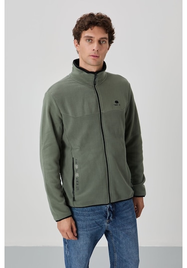 Tommy Life Çağla Yazı Nakışlı Dik Yaka Fermuarlı Standart Kalıp Erkek Sweatshirt Polar - 87992 Çağla