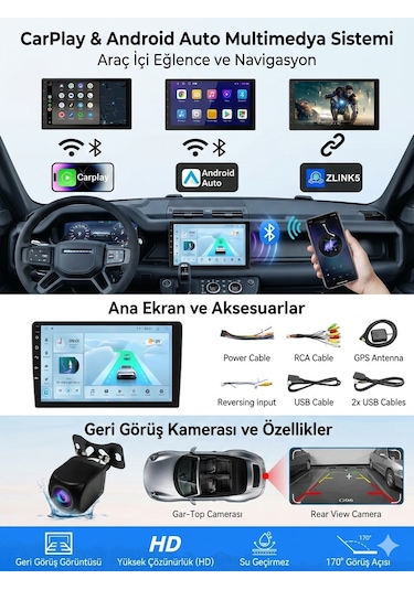 9 İnç 8+128 Gb Lüks Ekran Android Carplay Navigasyon Multimedya Sistemi Yazılımsal 9"