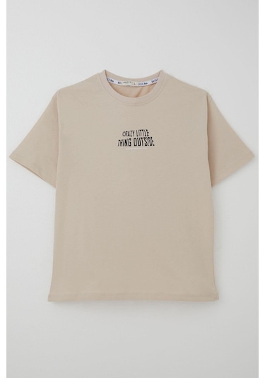 Breeze Erkek Çocuk Tişört Yazı Baskılı 8-12 Yaş, Bej Bej