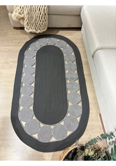 Cookie Jüt Hasırlı El Örgüsü Kilim Antrasit - Gri