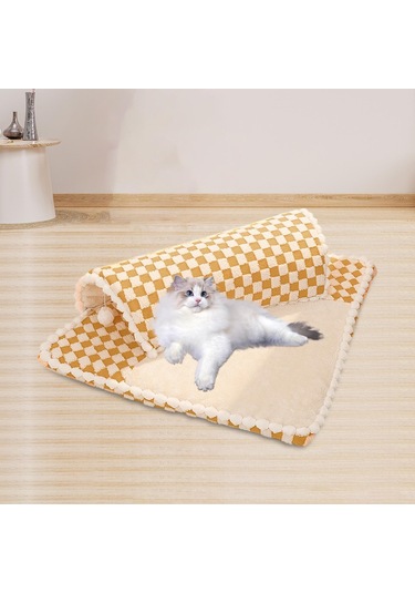 Suntek 2'den 1 Kedi Yatak Oyun Tüneli Kapalı Kahverengi-s