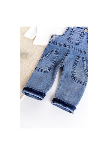 Çep Detaylı Erkek Bebek Salopet Tulum Set mavi