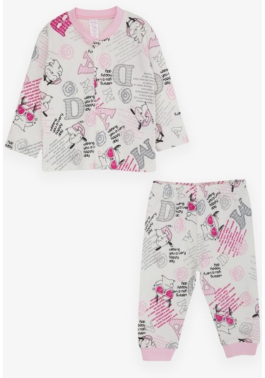 Breeze Kız Bebek Pijama Takımı Yazı Desenli 4 Ay-1 Yaş, Ekru-ekru Ekru